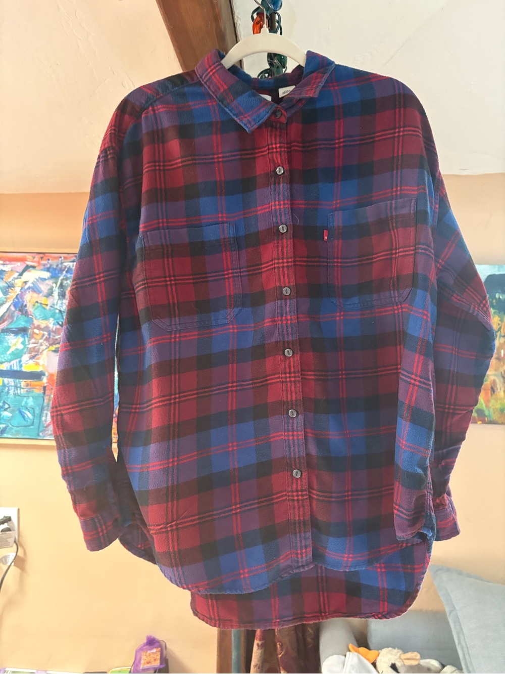 Vintage Levi’s Plaid Flannel Shirt Red Blue Black Size L